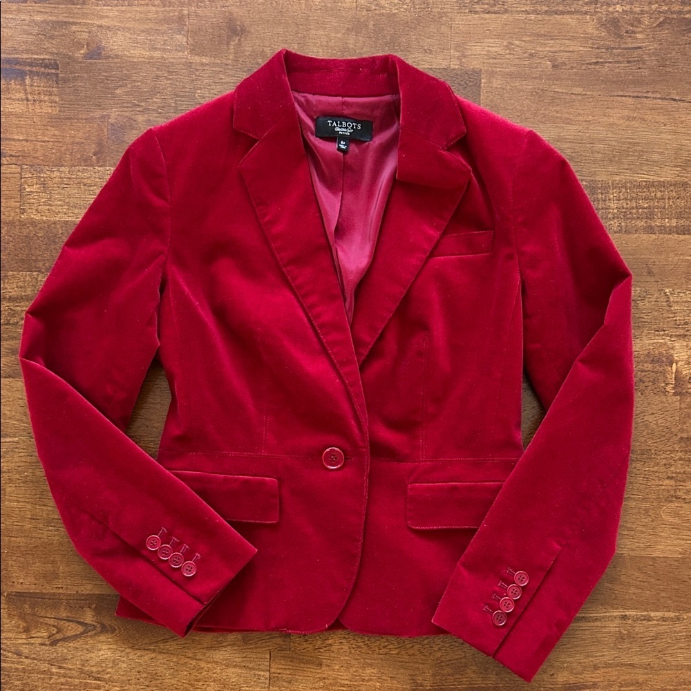 Y2K Velvet rusty red Power Blazer Tailored Fit VTG style Talbots Size 6 Petite.‌